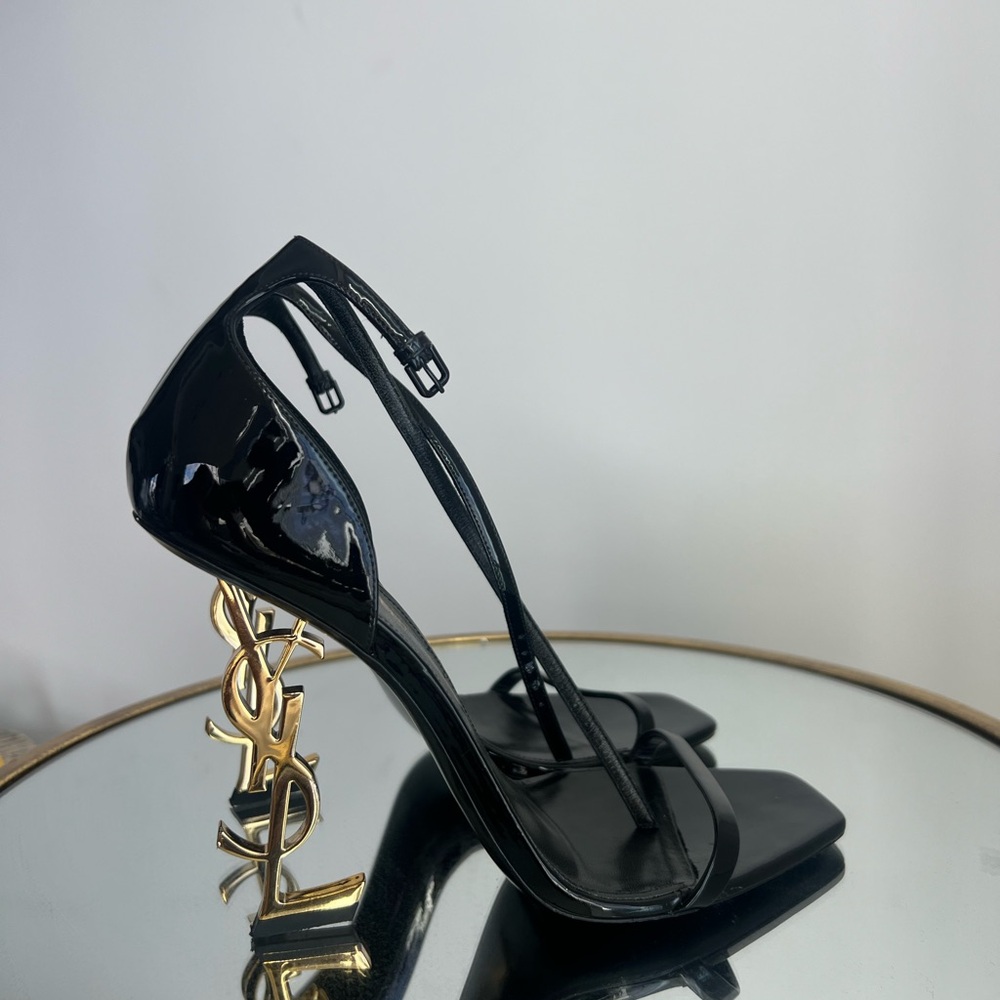 YSL Black Patent Leather  with Gold YSL Heel